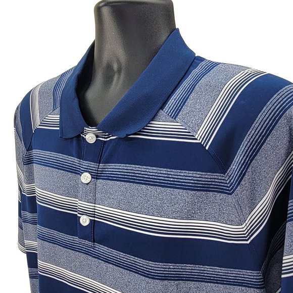 OAKLEY Polo Shirt Men's Large Blue Stripe Short Sleeve Reg. Fit Performance Golf - Picture 4 of 7